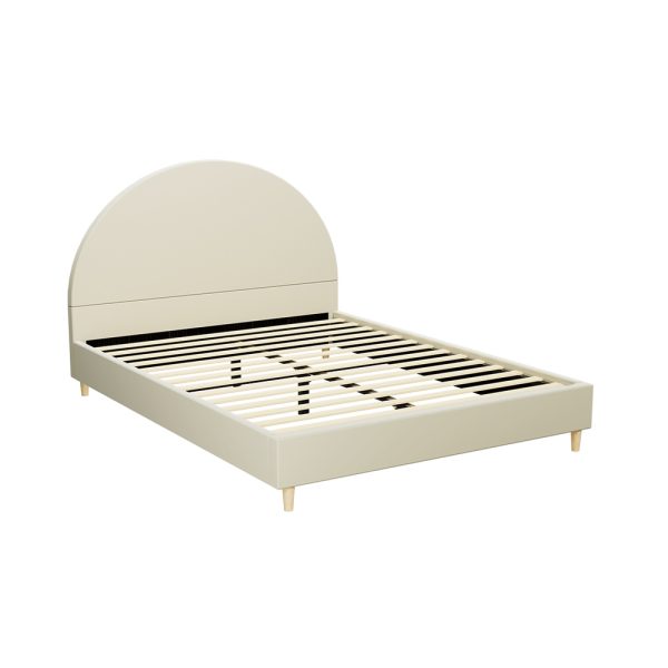 Bed Frame Queen Size Velvet Cream ELLA