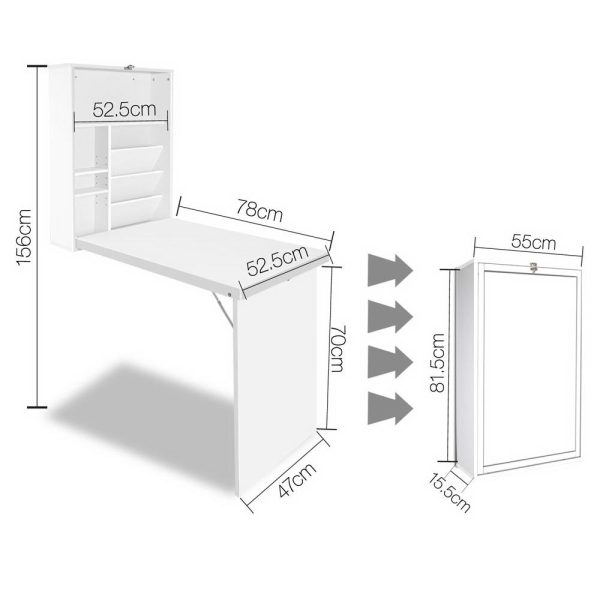 Computer Desk Bookshelf Wall Mount White