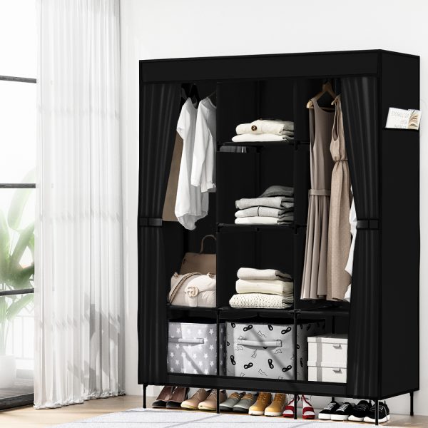 Clothes Wardrobe Closet Storage Large Portable Organiser with Shelf – Black