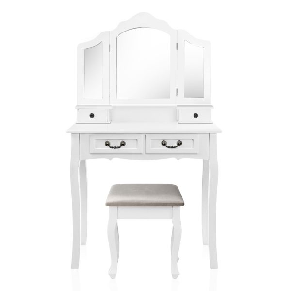 Dressing Table Stool Set Foldable Mirror White