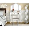 Dressing Table Stool Set Foldable Mirror White