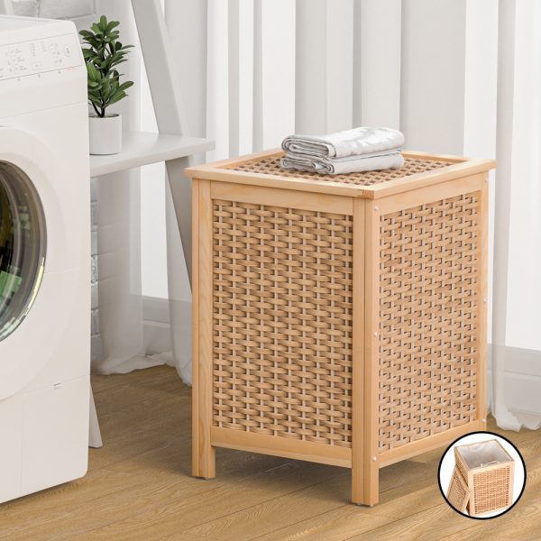 Laundry Hamper Bathroom Storage Cabinet Wooden Organiser Bag Clothes