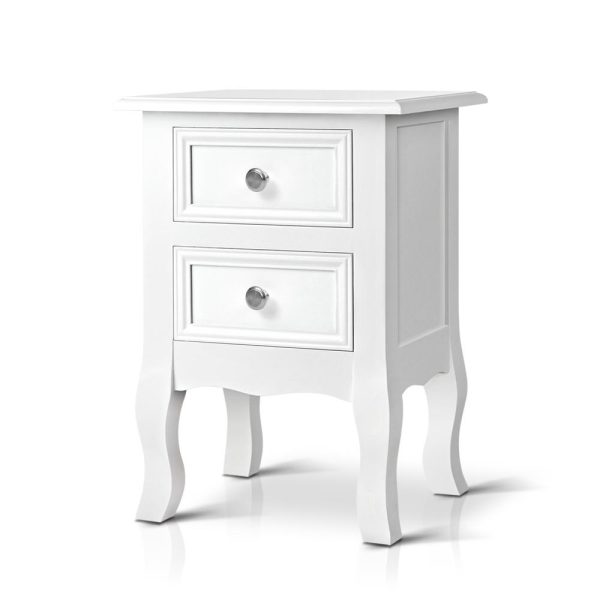 Bedside Table 2 Drawers – BISSET White