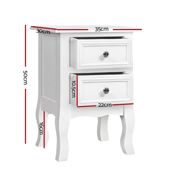 Bedside Table 2 Drawers – BISSET White