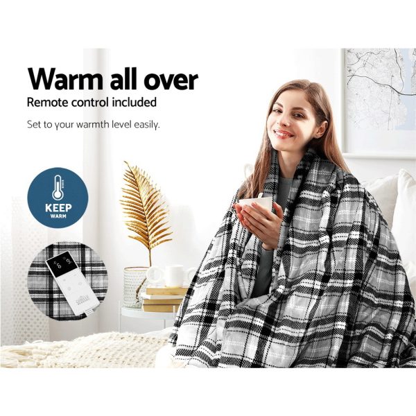 Bedding Electric Throw Rug Flannel Snuggle Blanket Washable Heated Grey and White Checkered