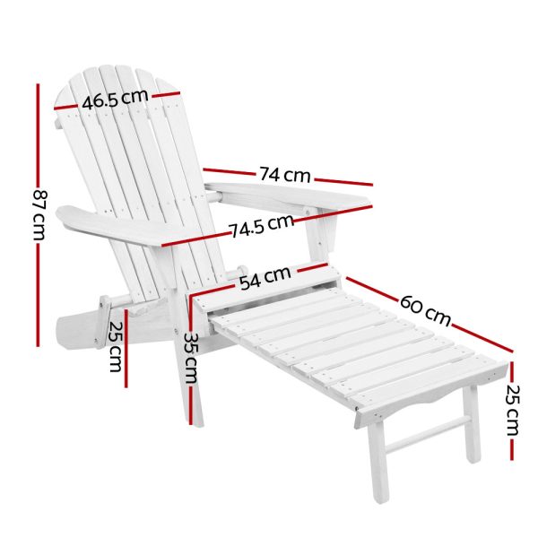 Adirondack Beach Chair with Ottoman – White