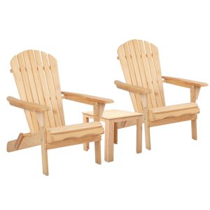 3 Piece Wooden Outdoor Beach Chair and Table Set – Natural