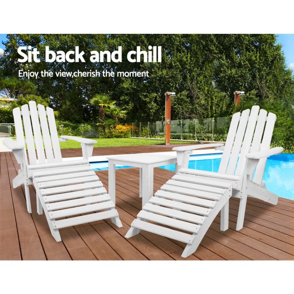 5PC Adirondack Outdoor Table and Chairs Wooden Sun Lounge Patio Furniture White