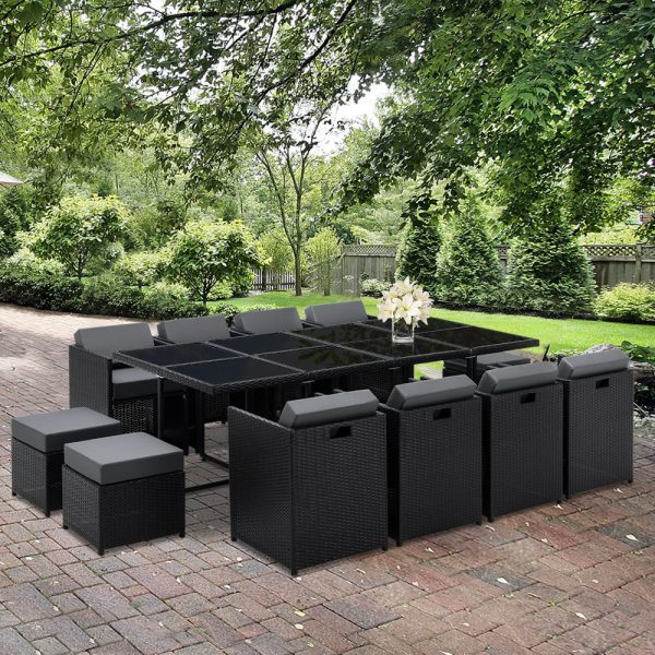 13 Piece Wicker Outdoor Dining Table Set – Black