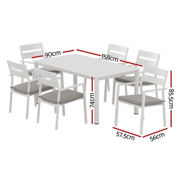 Outdoor Dining Set 7 Piece Aluminum Table Chairs Setting White