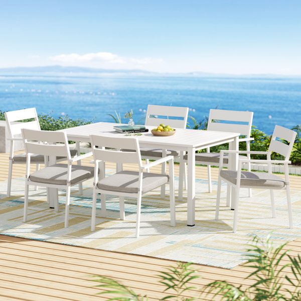 Outdoor Dining Set 7 Piece Aluminum Table Chairs Setting White