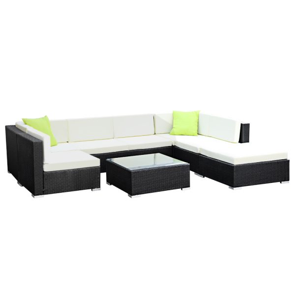 Sofa Set with Storage Cover Outdoor Furniture Wicker – 4 x Single Sofa + 2 x Corner Sofa + 1 x Table + 1 x Ottoman + 1 x storage cover