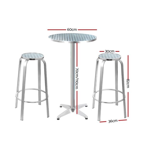 Outdoor Bistro Set Bar Table Stools Adjustable Aluminium Cafe 3PC