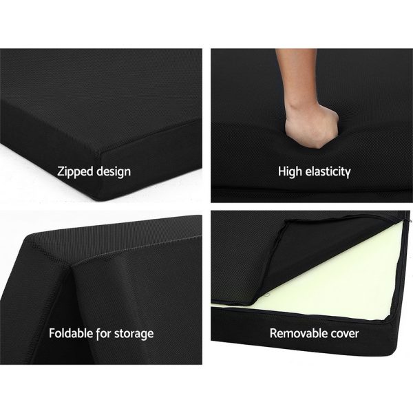 Barnoldswick Bedding Folding Foam Mattress Portable Sofa Bed Mat Air Mesh Fabric Black – DOUBLE