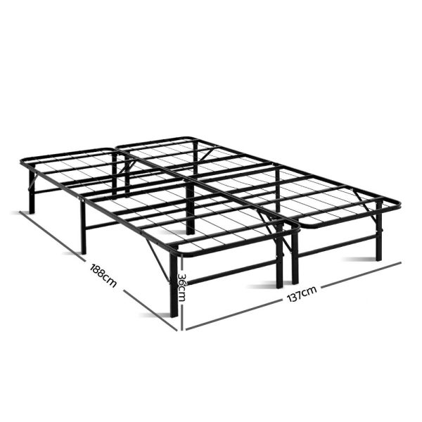 Folding Metal Bed Frame – Black – DOUBLE