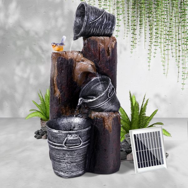 Gardeon Solar Water Feature Cascading Fountain 3-Tier Bucket LED light Bird 76CM