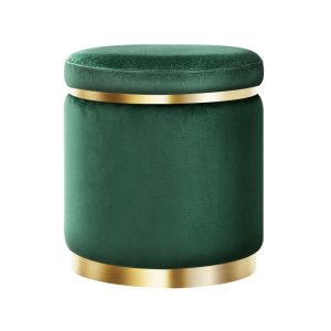 Round Velvet Ottoman Foot Stool Foot Rest Pouffe Padded Seat Footstool – Green