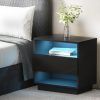 Bedside Table LED with 2 Shelves – HANA Black