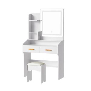 Dressing Table Set Stool Led White Doria