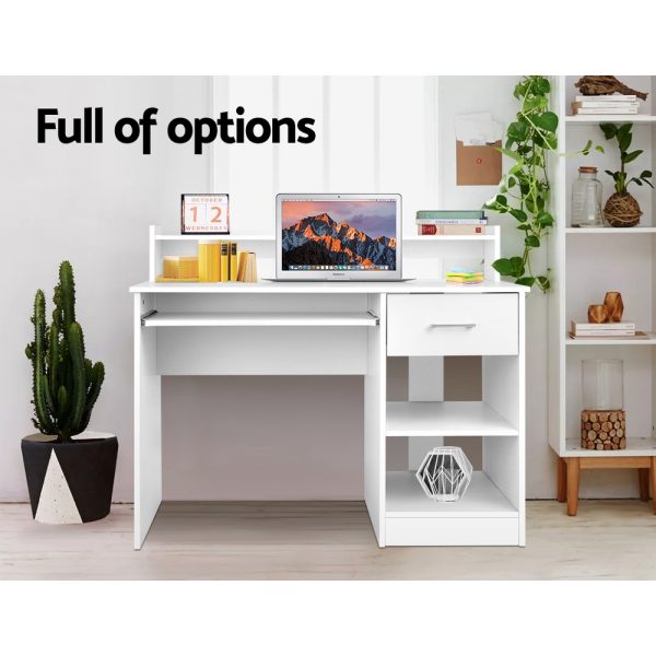 Computer Desk Shelf Drawer Cabinet White 100CM