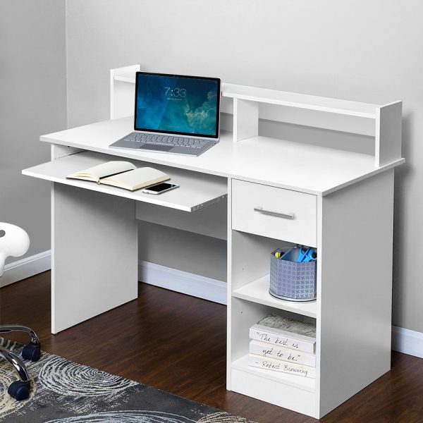 Computer Desk Shelf Drawer Cabinet White 100CM