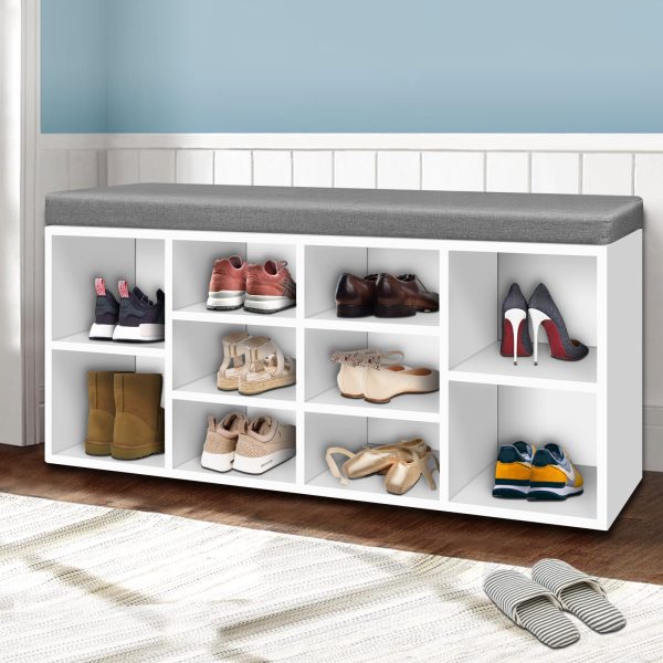 Bench Wooden Shoe Rack Storage – White