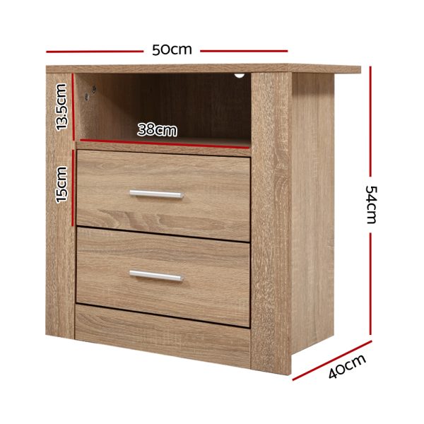 Bedside Table 2 Drawers with Shelf – TARA Oak