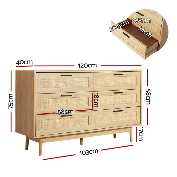 Chest of Drawers Rattan Tallboy Cabinet Bedroom Clothes Storage Wood