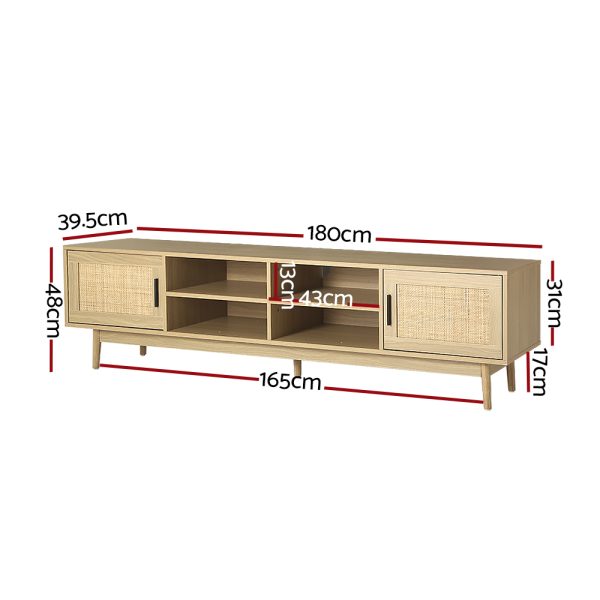 Rolleston TV Cabinet Entertainment Unit TV Stand Wooden Rattan Storage Drawer