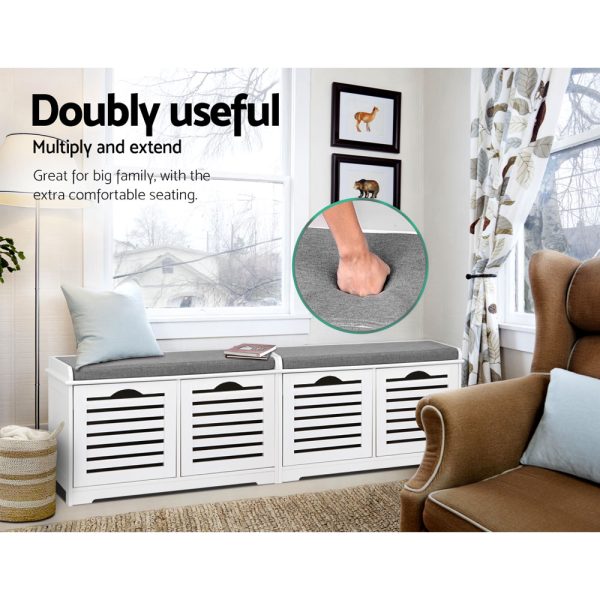 Fabric Shoe Bench with Drawers – White & Grey