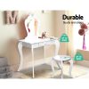 Kids Vanity Dressing Table Stool Set Mirror Princess Children Makeup – White