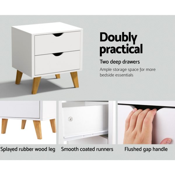 Bedside Table 2 Drawers – ANDERS White