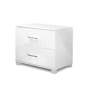 Bedside Table 2 Drawers High Gloss – White