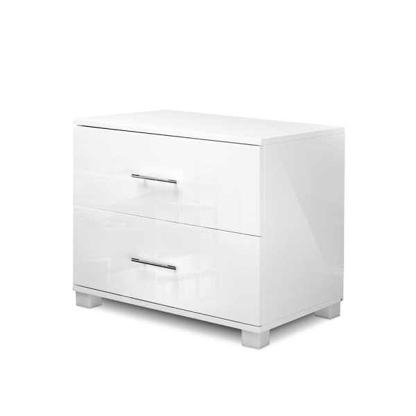 Bedside Table 2 Drawers High Gloss – White