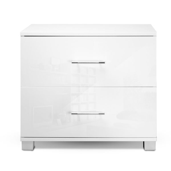 Bedside Table 2 Drawers High Gloss – White