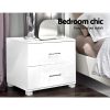 Bedside Table 2 Drawers High Gloss – White