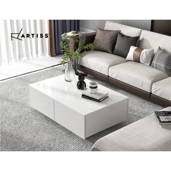 Modern Coffee Table 4 Storage Drawers High Gloss Living Room Furniture – White