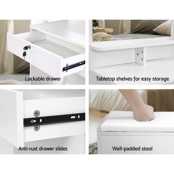 Dressing Table Mirror Stool Set Vanity Makeup Desk Organizer Drawer – White