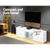 130cm High Gloss TV Stand Entertainment Unit Storage Cabinet Tempered Glass Shelf White