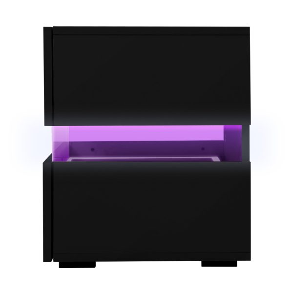 Bexley Bedside Table 2 Drawers RGB LED Side Nightstand High Gloss Cabinet – Black