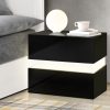 Bexley Bedside Table 2 Drawers RGB LED Side Nightstand High Gloss Cabinet – Black