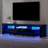 TV Cabinet Entertainment Unit Stand RGB LED Gloss Furniture 200cm Black