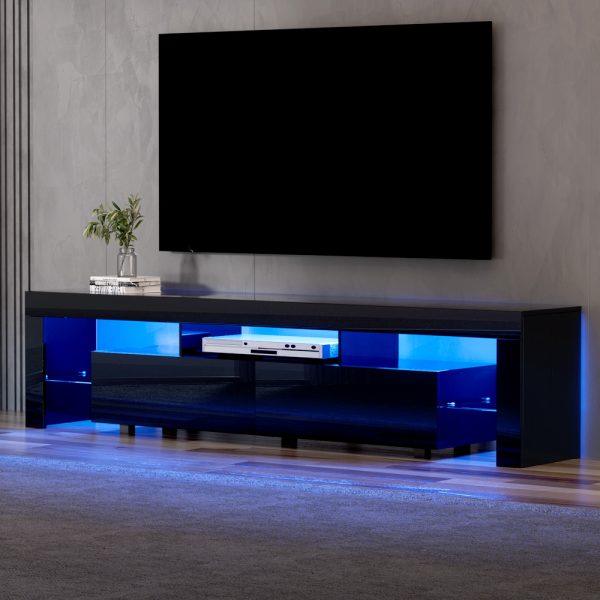 TV Cabinet Entertainment Unit Stand RGB LED Gloss Furniture 200cm Black