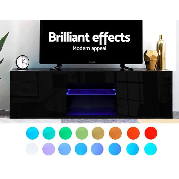 Wailuku 130cm RGB LED TV Stand Cabinet Entertainment Unit Gloss Furniture – Black