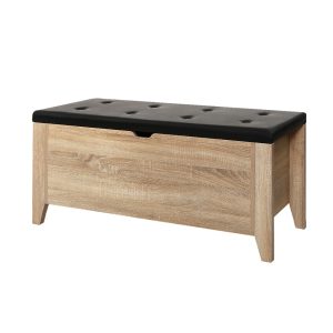 Storage Ottoman Blanket Box Leather Oak