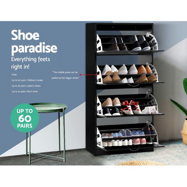 Shoe Cabinet Shoes Storage Rack Organiser 60 Pairs Shelf Drawer – Black