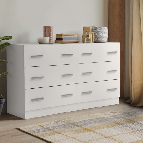 6 Chest of Drawers Cabinet Dresser Table Tallboy Lowboy Storage Wood – White