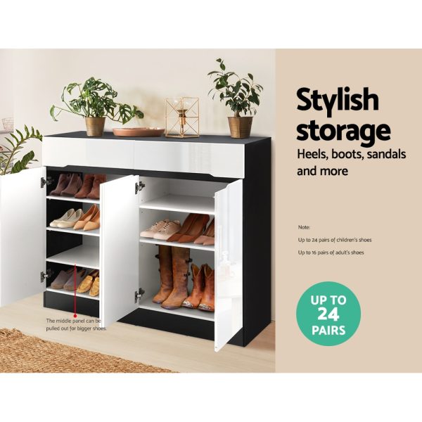 120cm Shoe Cabinet Shoes Storage Rack High Gloss Cupboard Drawers – White and Black