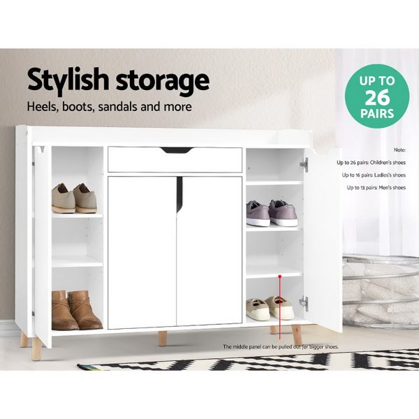 Shoe Cabinet Shoes Storage Rack 120cm Organiser Drawer Cupboard Wood – White