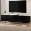 Floating Entertainment Unit TV Cabinet High Glossy Black 3 Cabinets 200CM